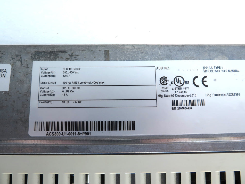 ABB ACS800-U1-0011-5+P901 AC Drive 10HP 380-500Vac 7.5kW - Advance Operations