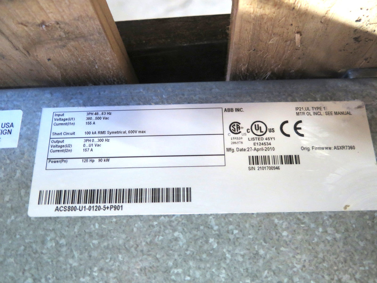 ABB ACS800-U1-0120-5+P901 AC Drive 380-500Vac 155A 125HP - Advance Operations