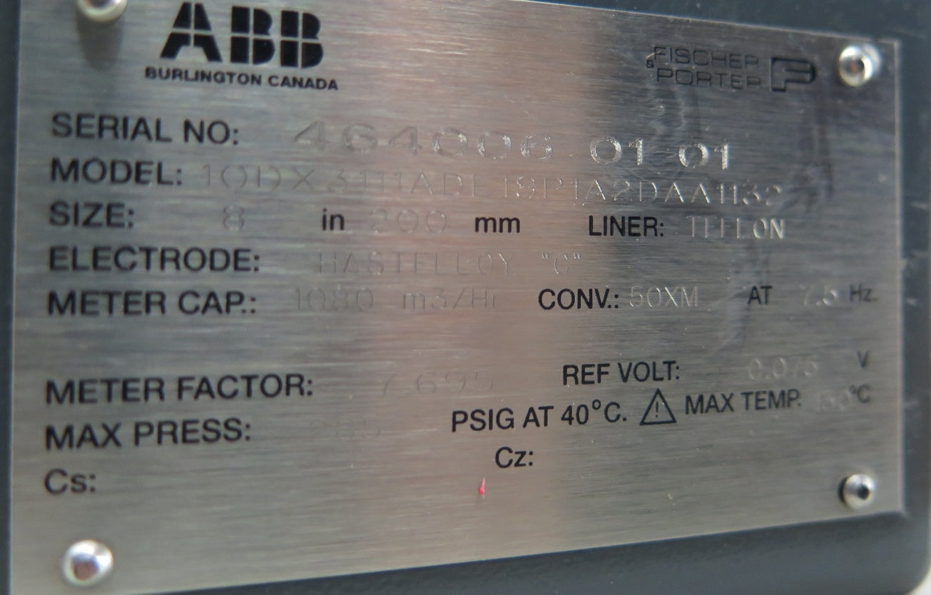 ABB 10DX3111ADE18P1A2DAA1132 Magnetic Flow Meter 8" Liner Teflon - Advance Operations