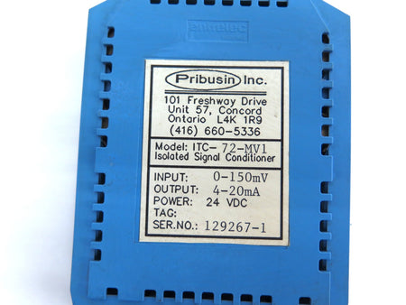 Pribusin ITC-72-MV1 ISOLATED SIGNAL CONDITIONER 0-10VDC 4-20mA 24VDC 80mA - Advance Operations