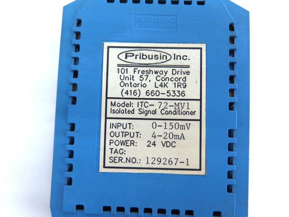 Pribusin ITC-72-MV1 ISOLATED SIGNAL CONDITIONER 0-10VDC 4-20mA 24VDC 80mA - Advance Operations