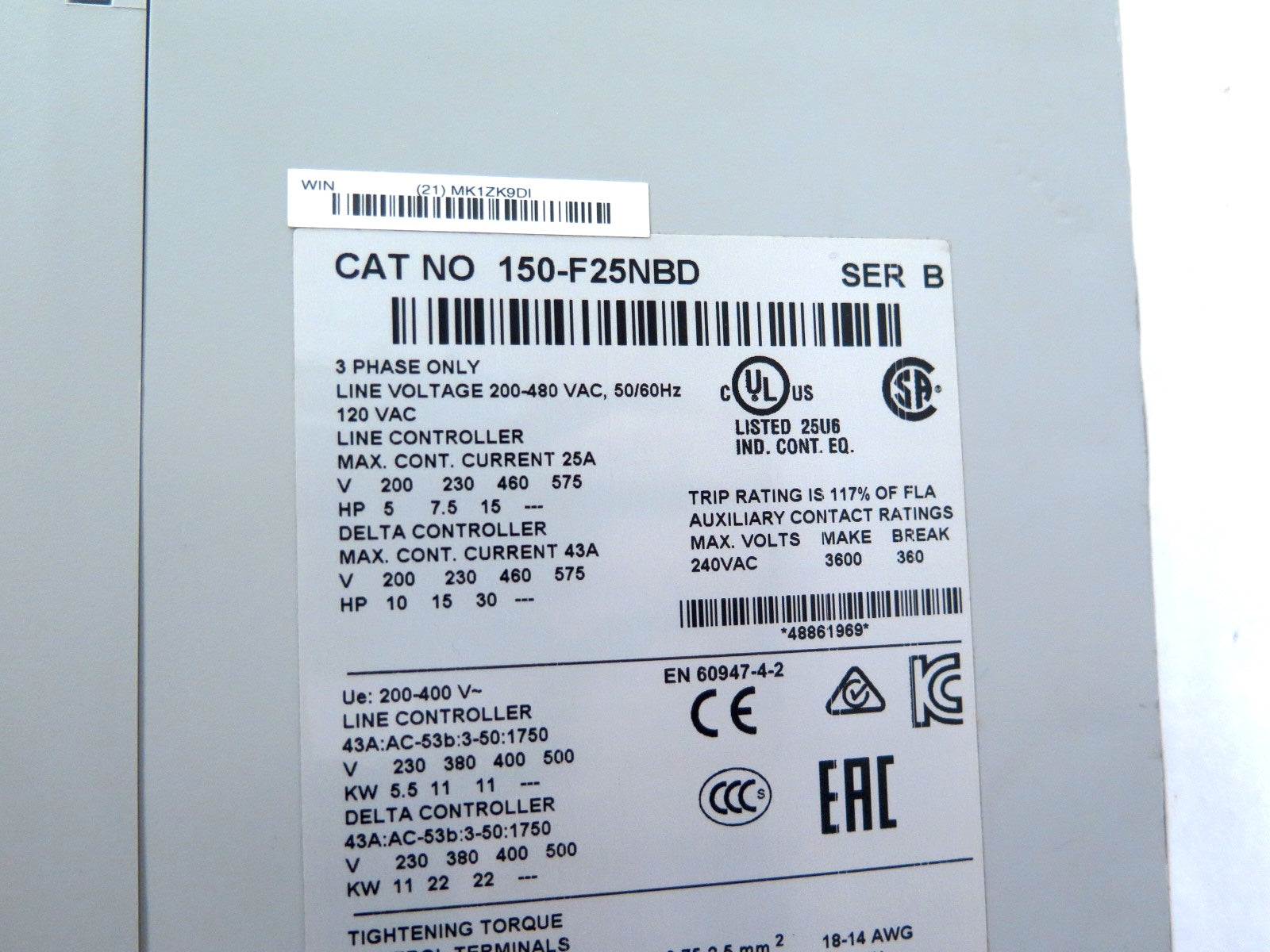Allen-Bradley 150-F25NBD Rev. B SMC-FLEX Smart Motor Controller 200-480Vac - Advance Operations