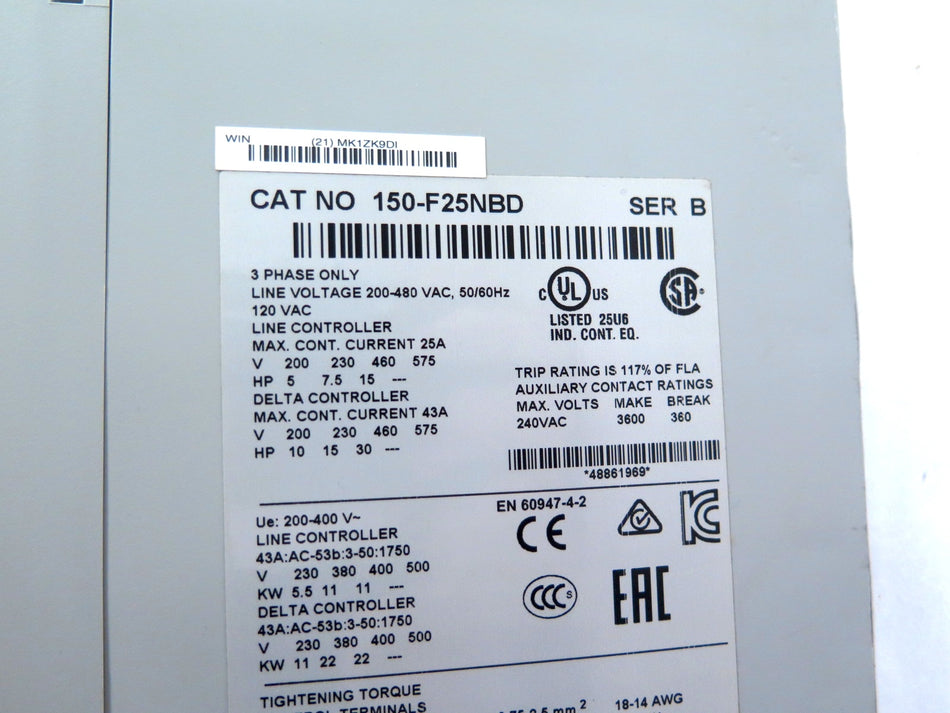 Allen-Bradley 150-F25NBD Rev. B SMC-FLEX Smart Motor Controller 200-480Vac - Advance Operations