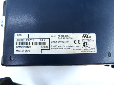 ABB 3BSC610067R1 Power Supply 24Vdc 20A Input : 100-240V - Advance Operations
