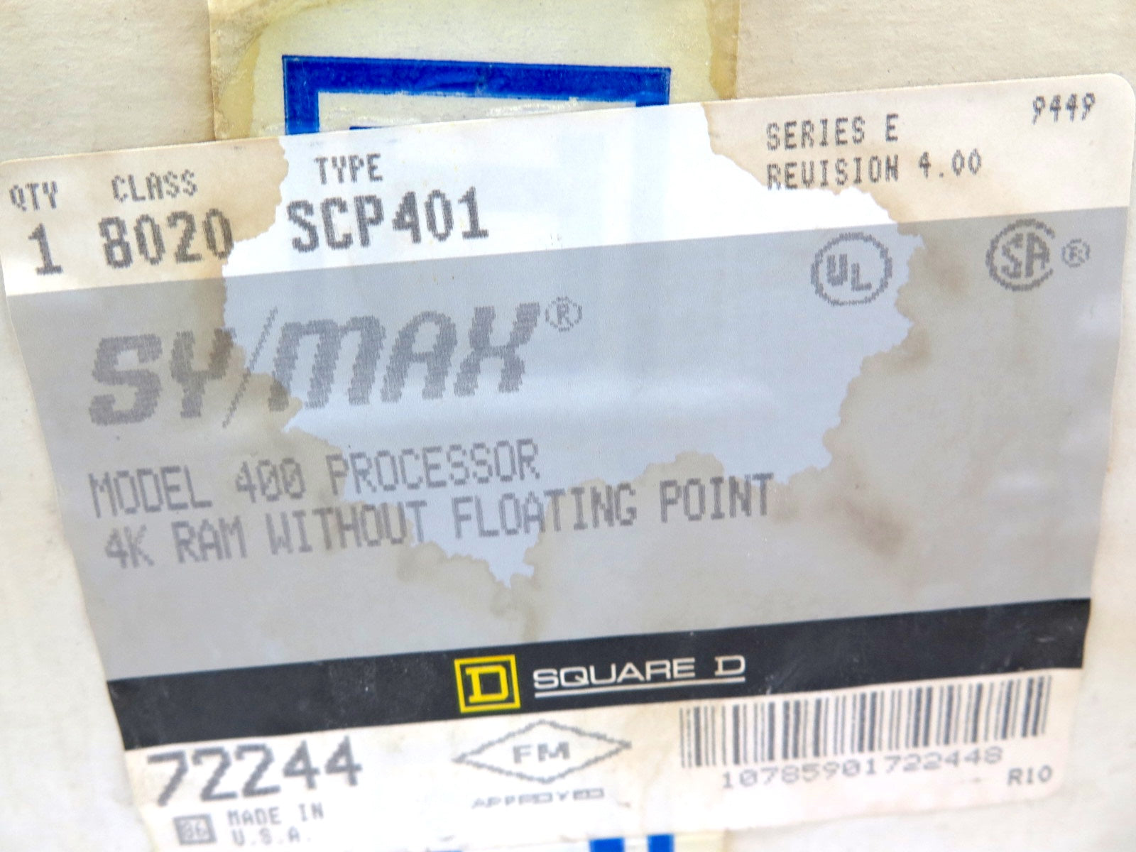 Square D 8020 SCP401 Model 400 Processor 4K RAM Without Floating Point - Advance Operations