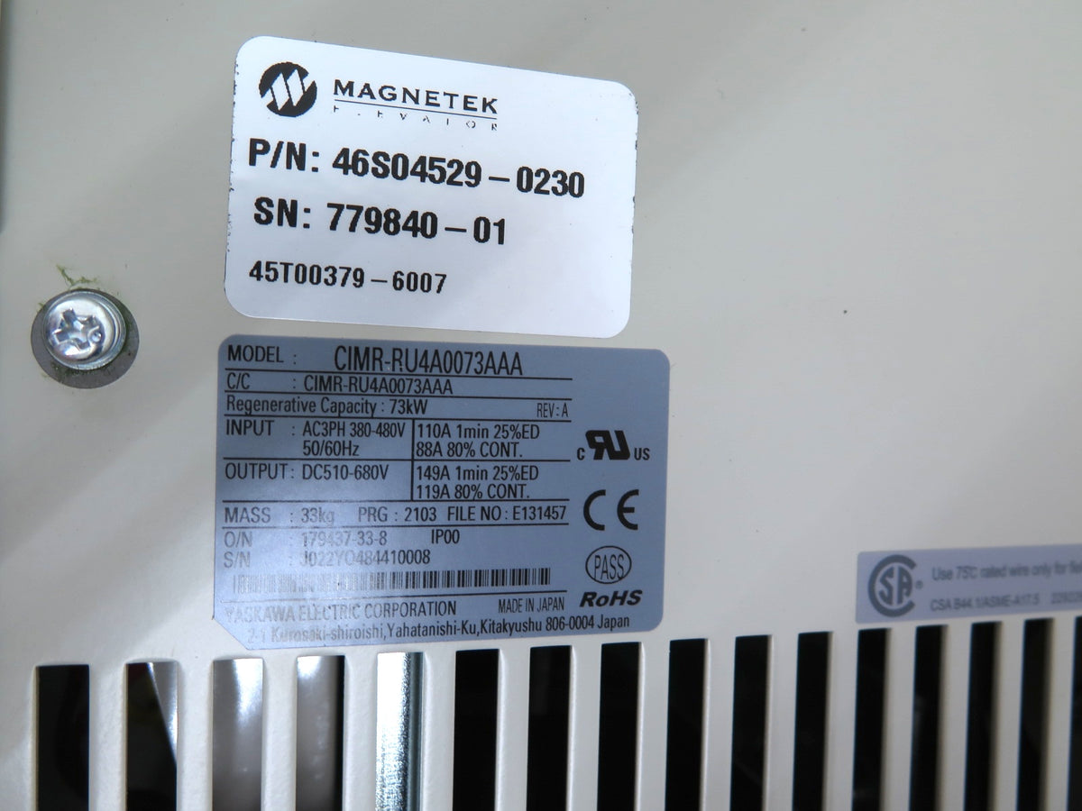 Magnetek / Yaskawa CIMR-RU4A0073AAA Drive AC 73kW / 100HP Power Regenerative - Advance Operations