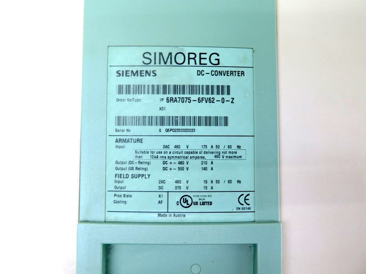 Siemens 6RA7075-6FV62-0-Z Dc Drive DC-Converter - Advance Operations
