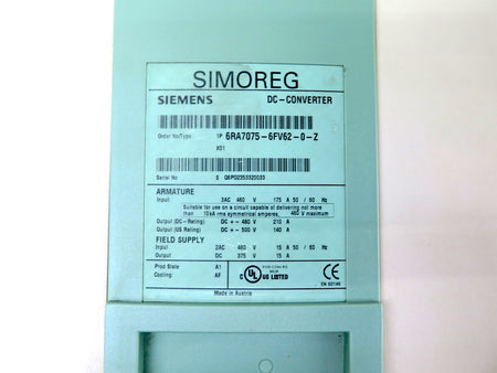 Siemens 6RA7075-6FV62-0-Z Dc Drive DC-Converter - Advance Operations