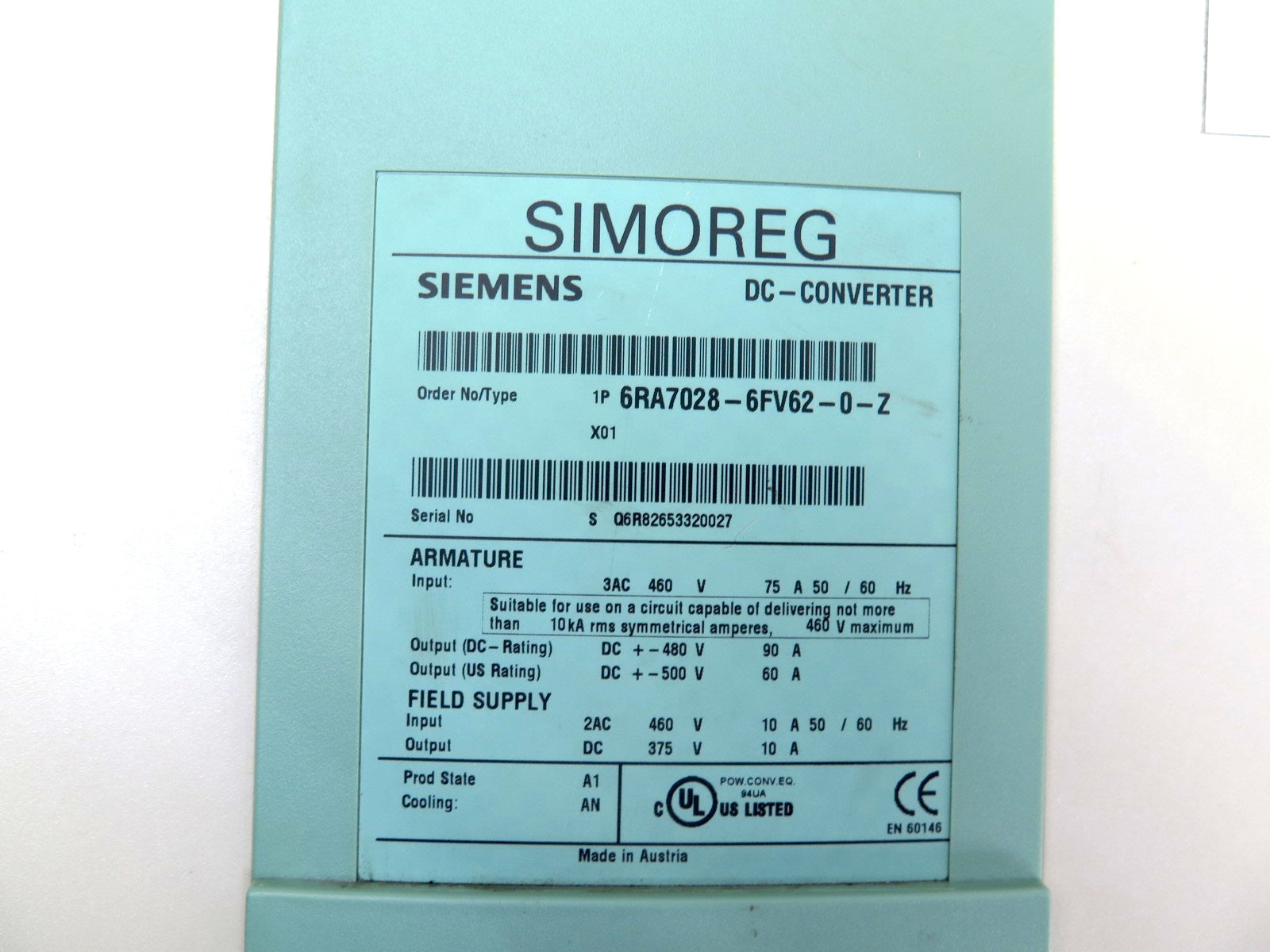 Siemens 6RA7028-6FV62-0-Z DC Converter / DC Drive 460V - Advance Operations