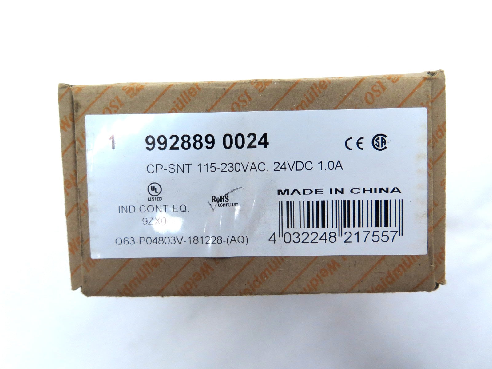 Weidmuller 992889 0024 CP-SNT Power Supply input 115-230VAC output 24VDC - Advance Operations
