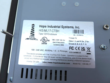 HOPE INDUSTRIAL SYSTEMS HIS-ML17-CTBH HMI - Advance Operations
