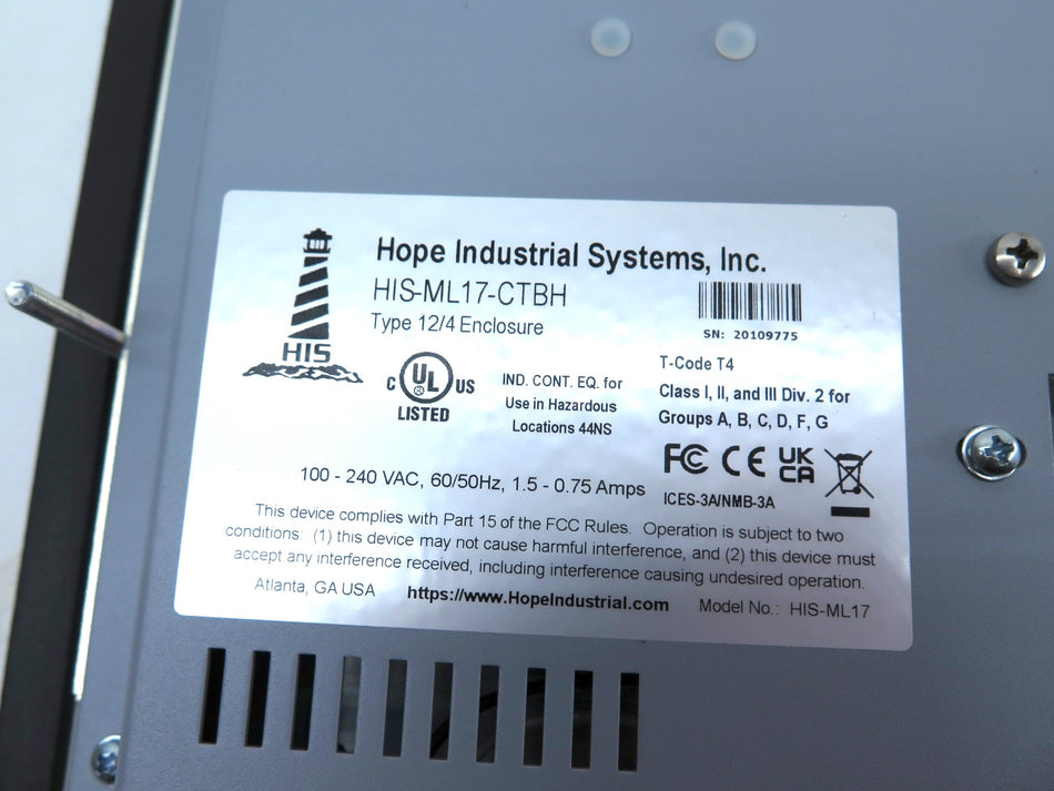 HOPE INDUSTRIAL SYSTEMS HIS-ML17-CTBH HMI - Advance Operations