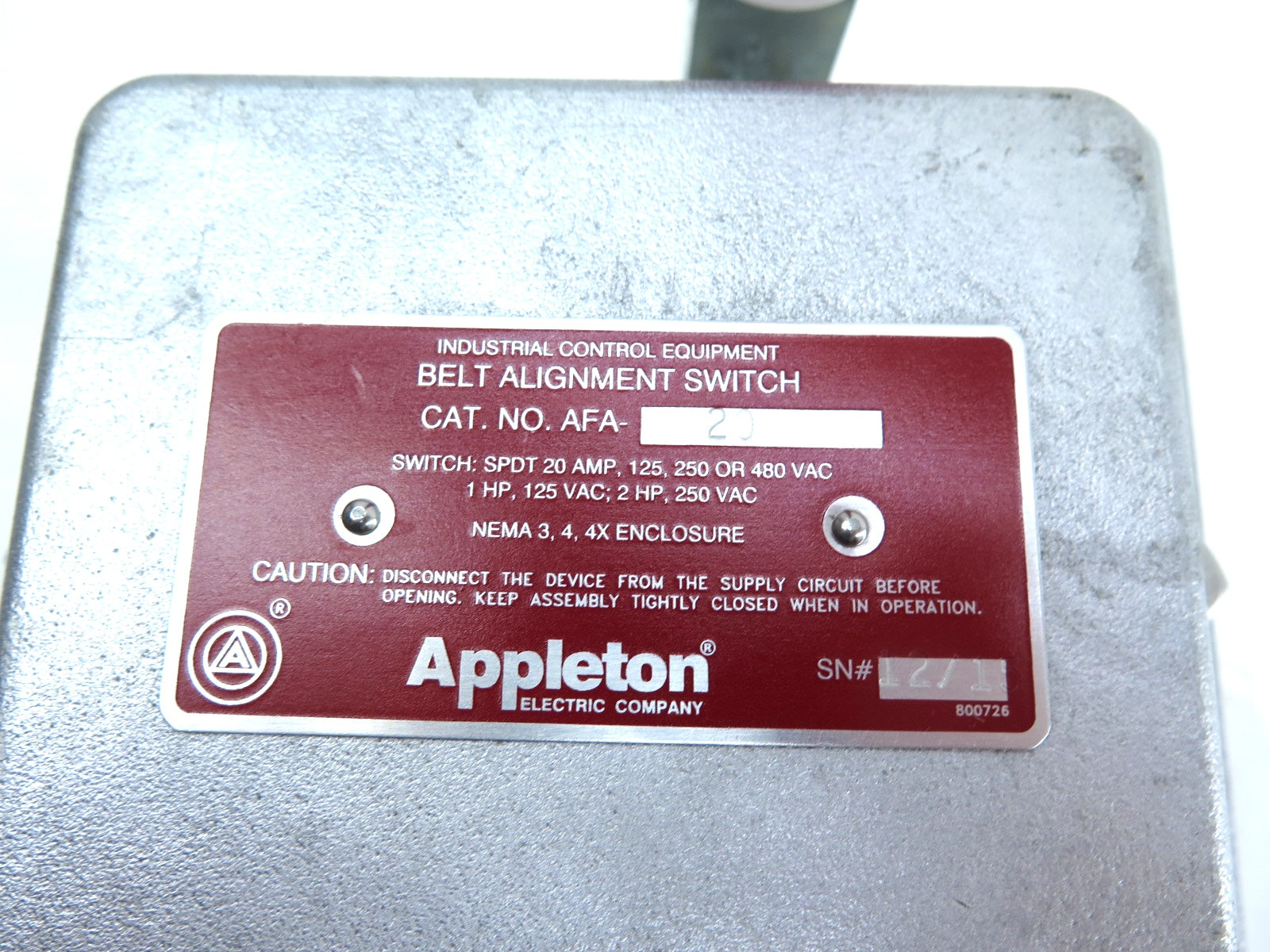 Appleton AFA-20 Belt Alignment Switch - Advance Operations