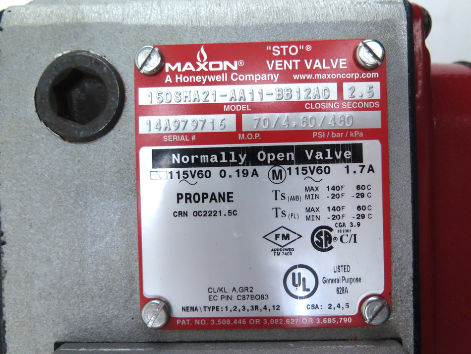 Honeywell / Maxon 150SMA21-AA11-BB12A0 Vent Valve "STO" - Advance Operations