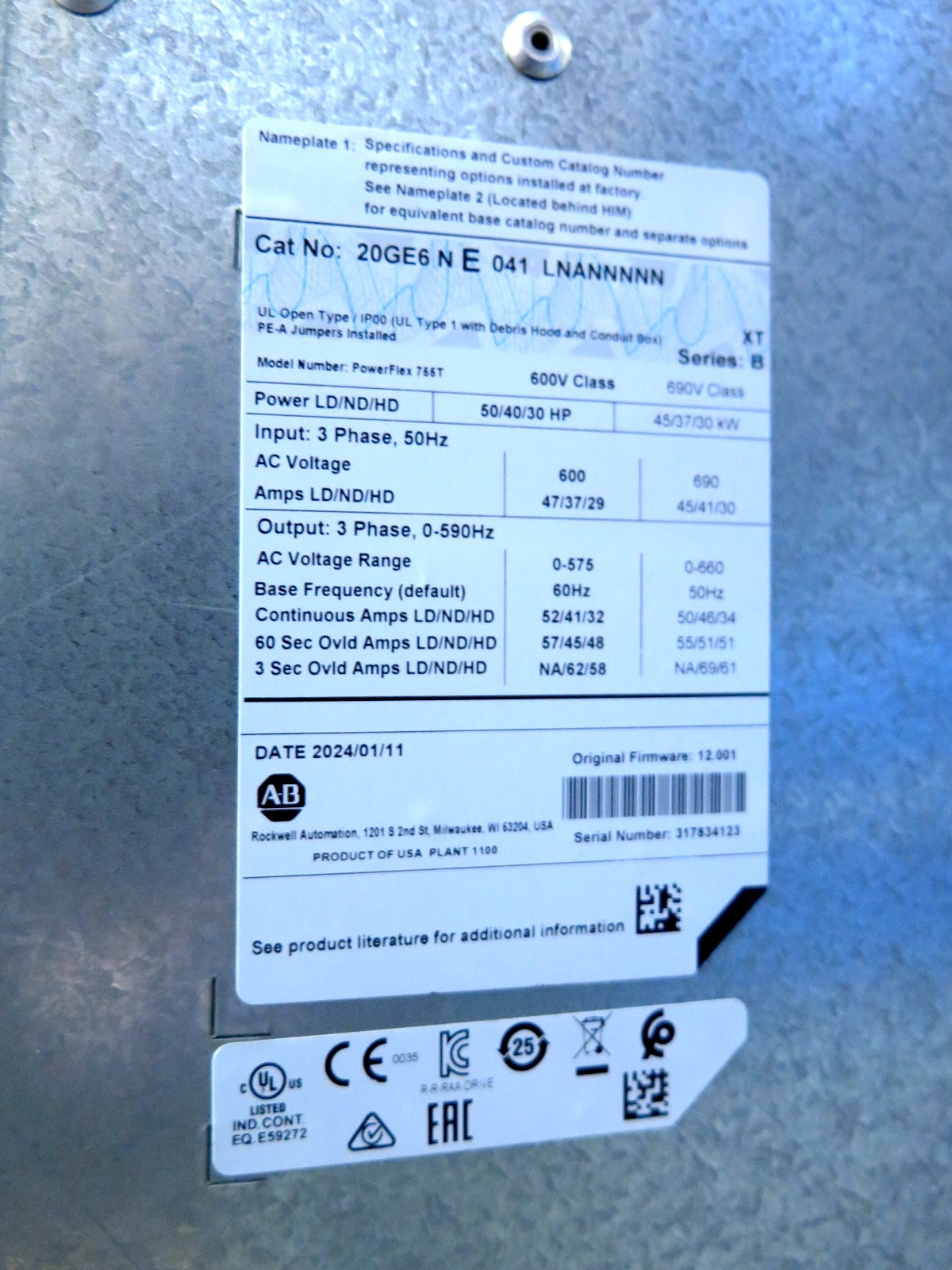 Allen-Bradley 20GE6NE041LNANNNNN AC Drive 50HP - Advance Operations