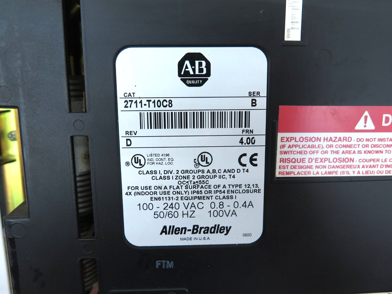 Allen-Bradley 2711-T10C8 HMI PanelView 1000 Ser.B 100-240Vac - Advance Operations