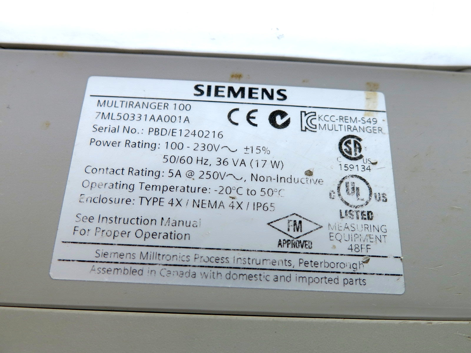 Siemens 7ML50331AA001A Multiranger 100 Liquid Level Controller - Advance Operations