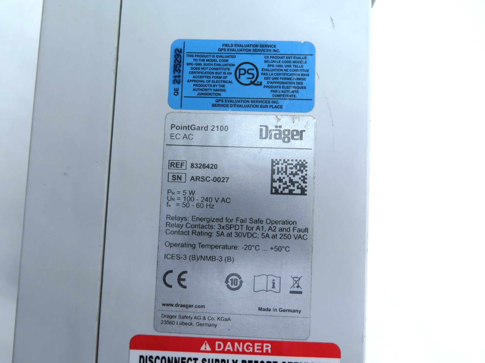 Drager Pointgard 2100 EC AC Gas Monitor / Sensor - Advance Operations
