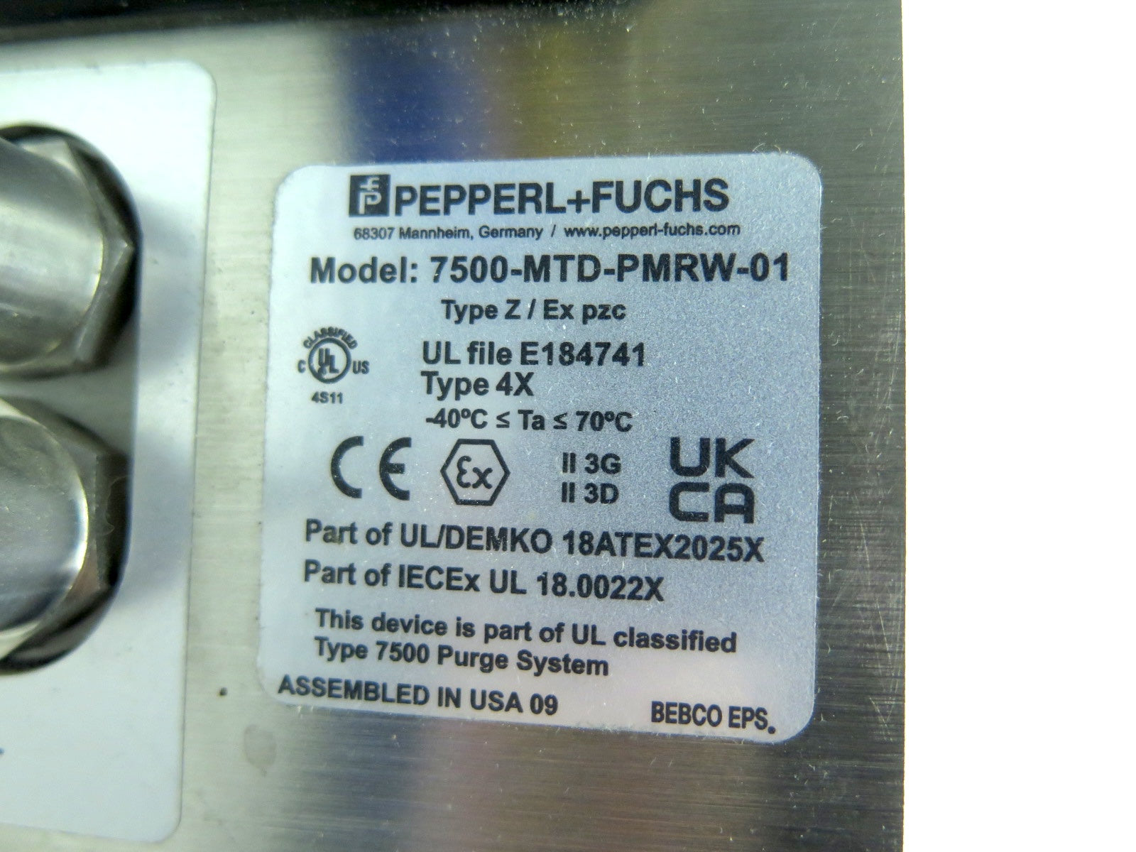 Pepperl + Fuchs 7500-MTD-PMRW-01 Purge And Pressurization Controls - Advance Operations