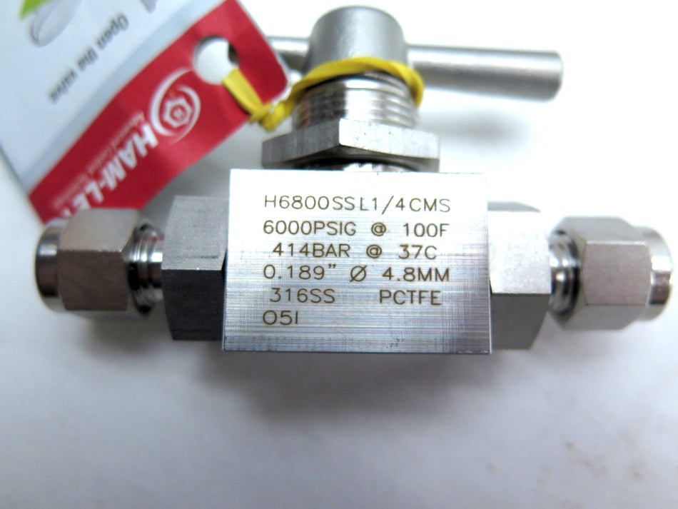 Ham-Let H6800SSL1/4CMS Ball Valve 1/4" LET-LOK Tube Fitting - Advance Operations