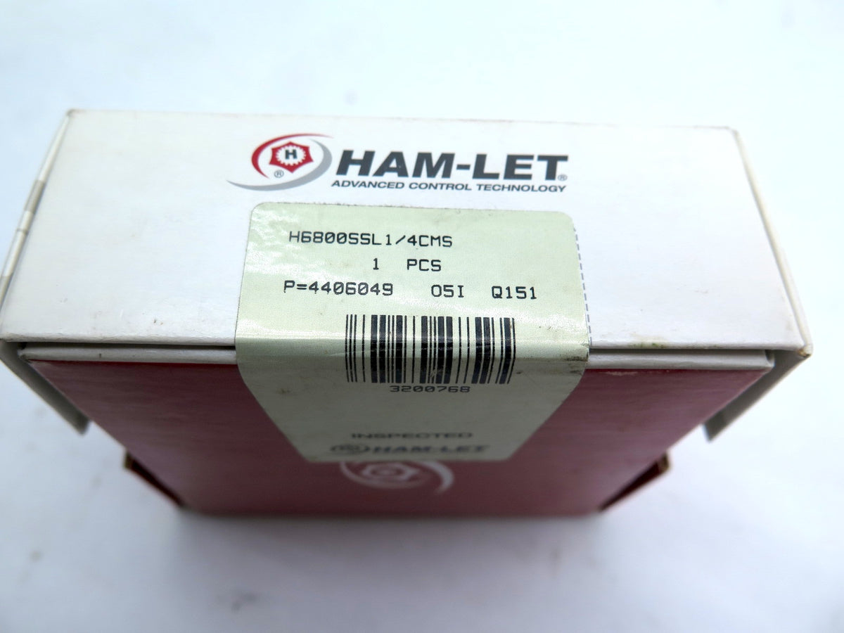 Ham-Let H6800SSL1/4CMS Ball Valve 1/4" LET-LOK Tube Fitting - Advance Operations