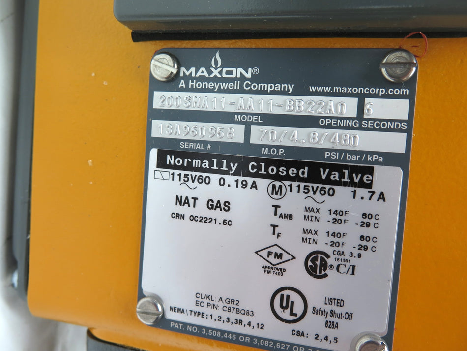 Honeywell / Maxon 200SMA11-AA11-BB22A0 Gas Shut-Off 2" Valve 115V