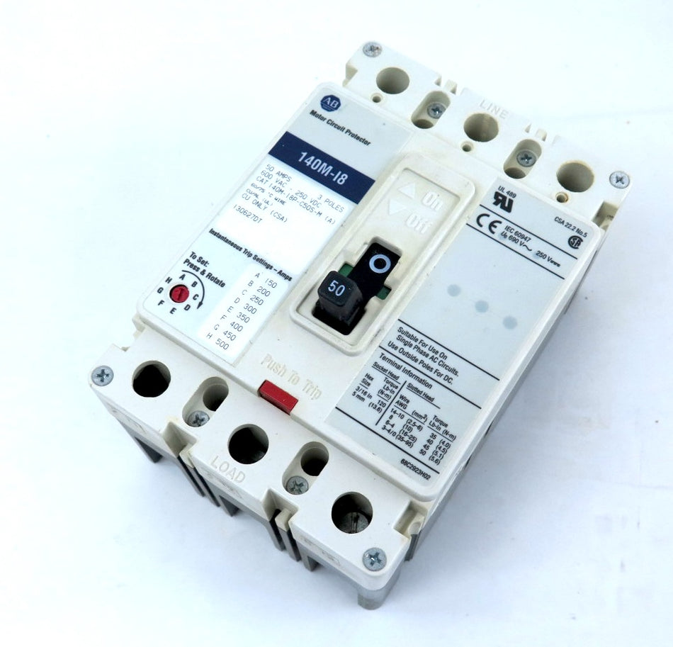Allen-Bradley 140M-18P-C50S-M Motor Circuit Breaker 50A 600Vac / 250Vdc
