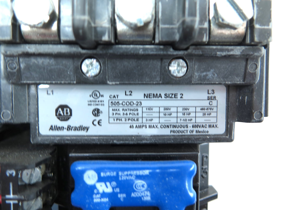 Allen-Bradley 505-COD-23 Size 2 Reversing Starter 120Vac Coil SER.C