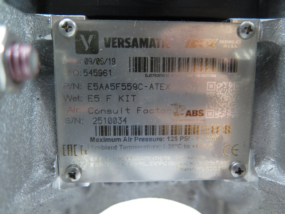 Versamatic E5AA5F559C-ATEX Metallic Air-Operated Double Diaphragm Pump
