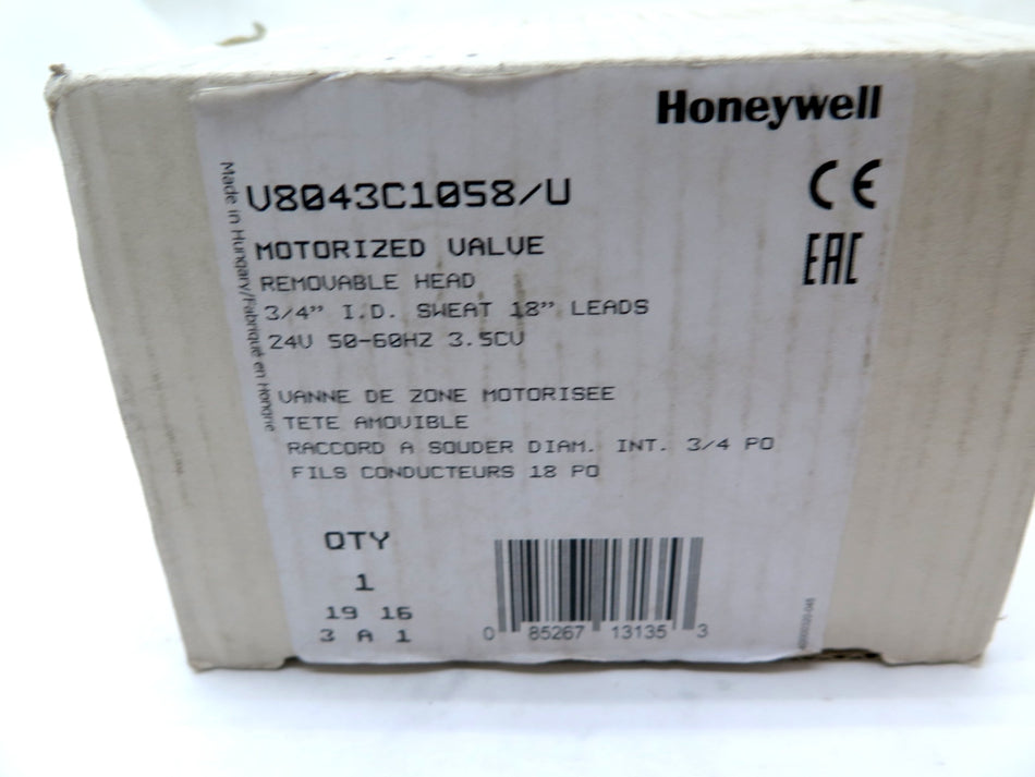 Honeywell V8043C1058/U Zone Valve 24V 3/4" Sweats