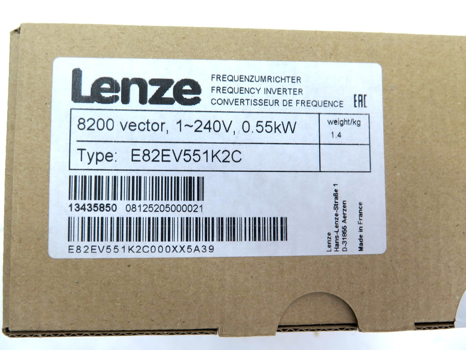 Lenze E82EV551K2C Frequency Inverter 0.55kW AC Drive