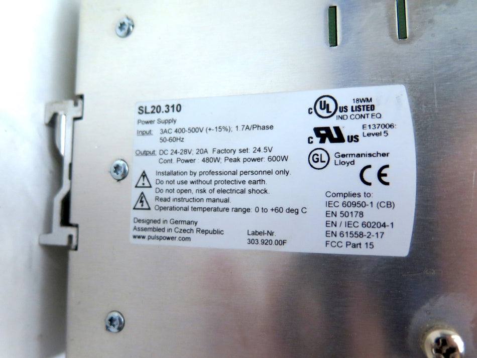 PULS SL20.310 Power Supply 3Ph 50/60Hz 400-500VAC 1.7A