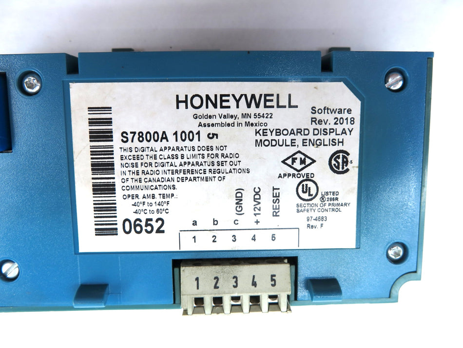 Honeywell S7800A1001 Burner Control Board Display Module