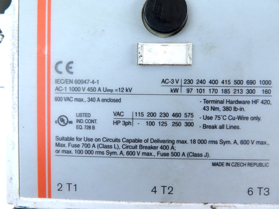 Sprecher + Schuh CA6-300-EI Contactor 300HP 120Vac Coil