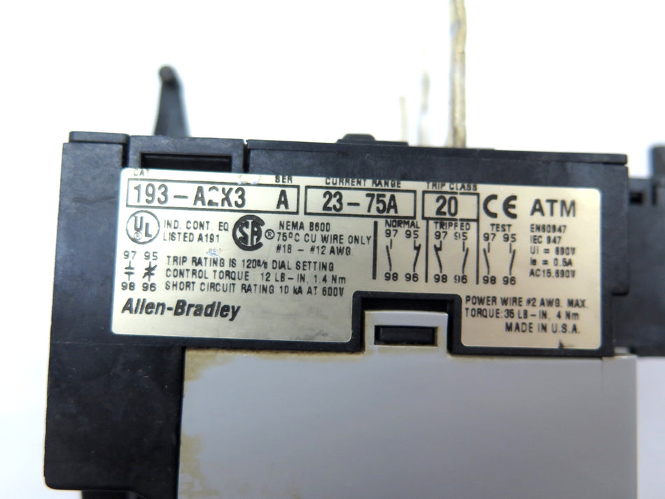 Allen-Bradley 193-A2K3 Overload Relay SER.A 23-75A