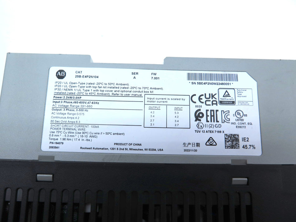 Allen-Bradley 25B-E4P2N104 AC Drive 2.2kW 3HP