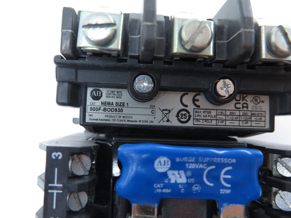 Allen-Bradley 500F-BOD930 Contactor 10HP Max 120V Coil