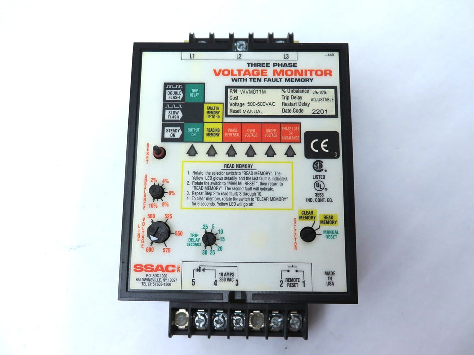 SSAC WVM011M Voltage Monitor & Motor Protection 3 Phase
