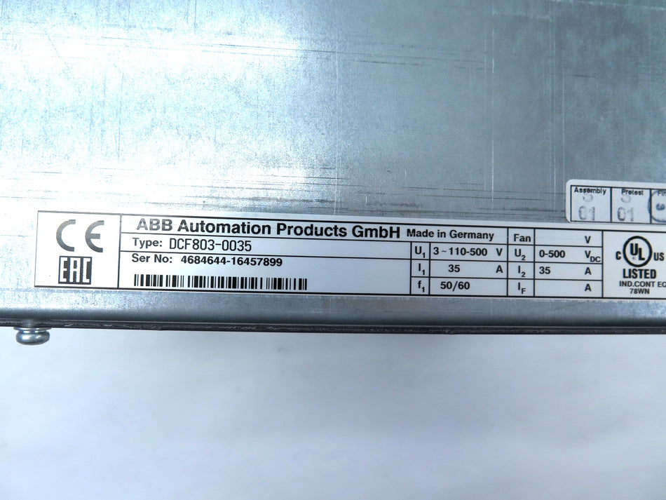 ABB DCF803-0035 Field Exciter Drive 3 PHASE 110-500 VAC