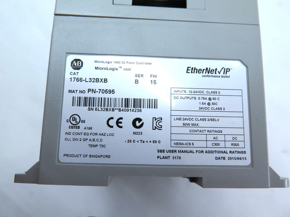 Allen-Bradley 1766-L32BXB Controller MicroLogix 1400  PLC