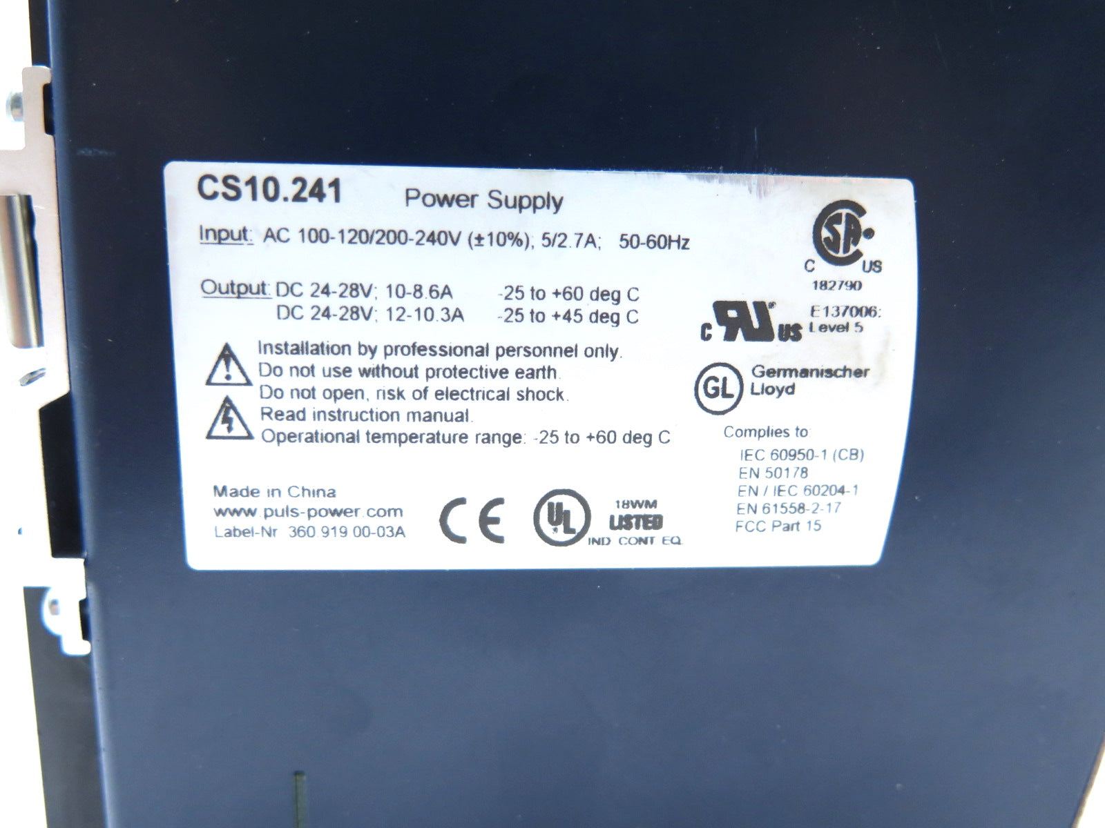 Puls Dimension CS10.241 Power Supply AC 100-120 / 200-240V - Advance Operations