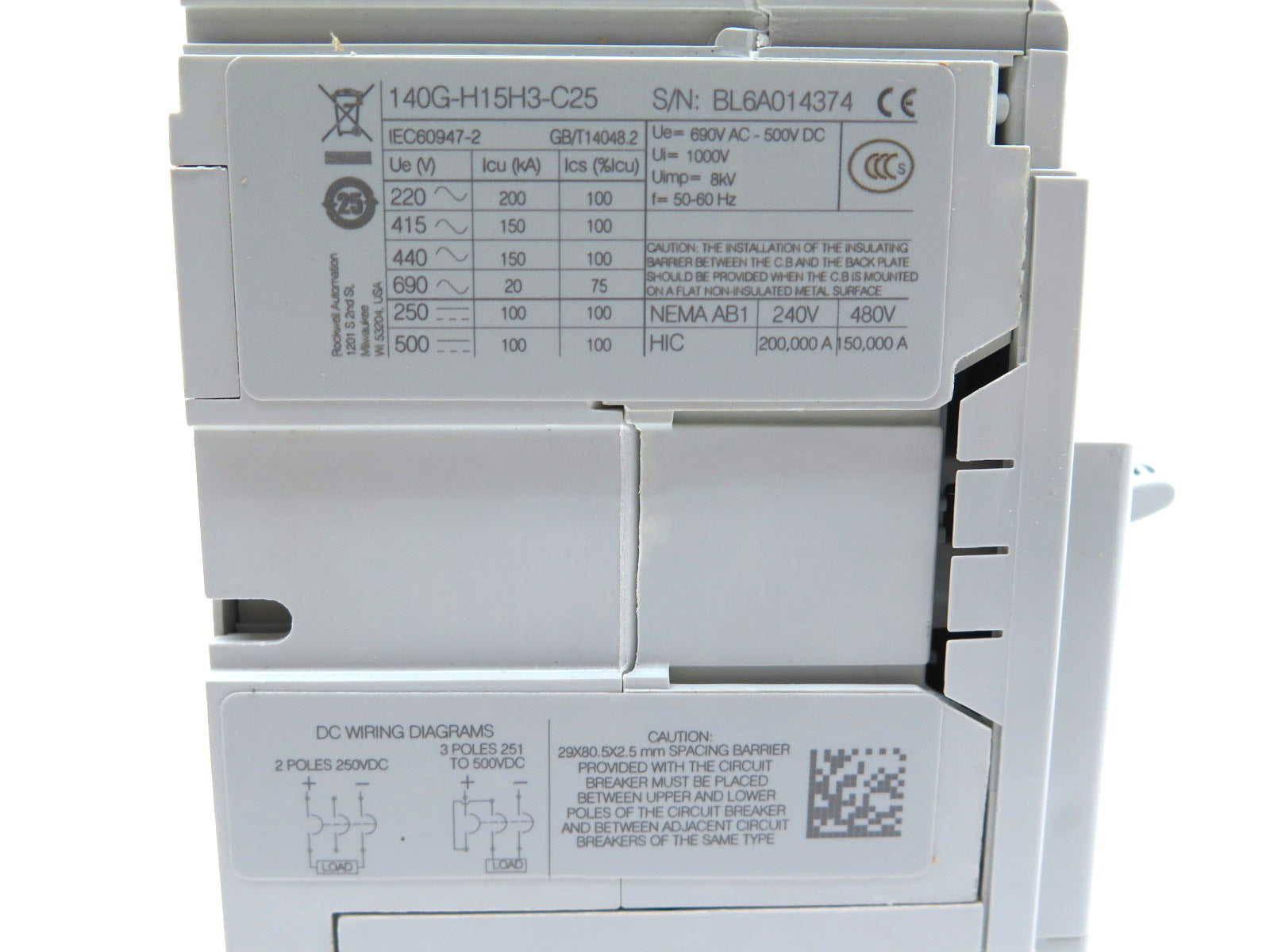 Allen-Bradley 140G-H15H3-C25 Circuit Breaker - Advance Operations