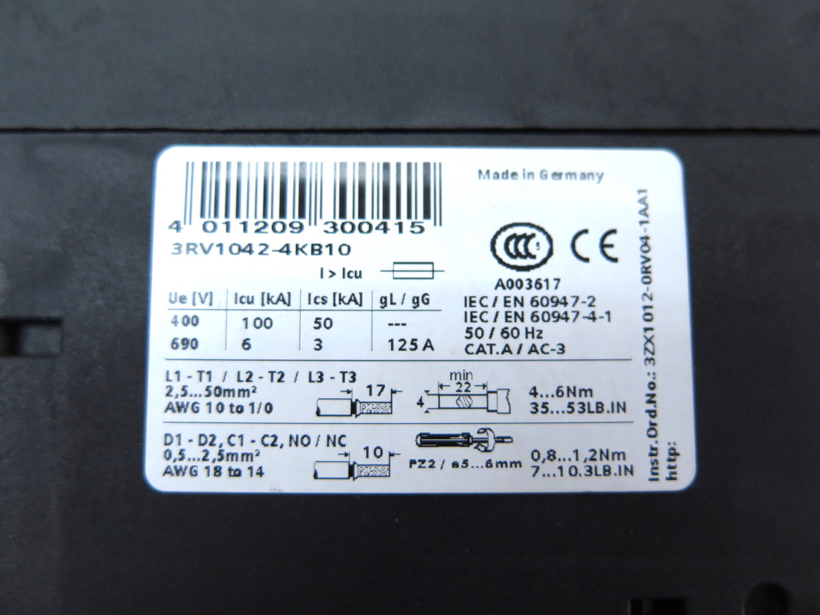 Siemens 3RV1042-4KB10 Motor Starter Protector Adjustable Circuit Breaker - Advance Operations