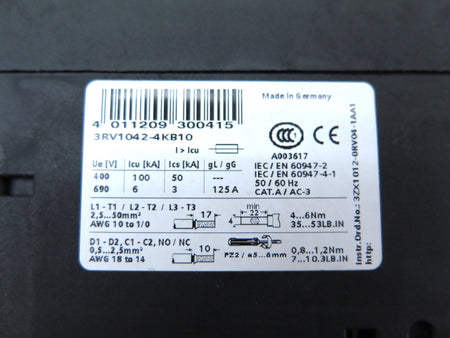 Siemens 3RV1042-4KB10 Motor Starter Protector Adjustable Circuit Breaker - Advance Operations