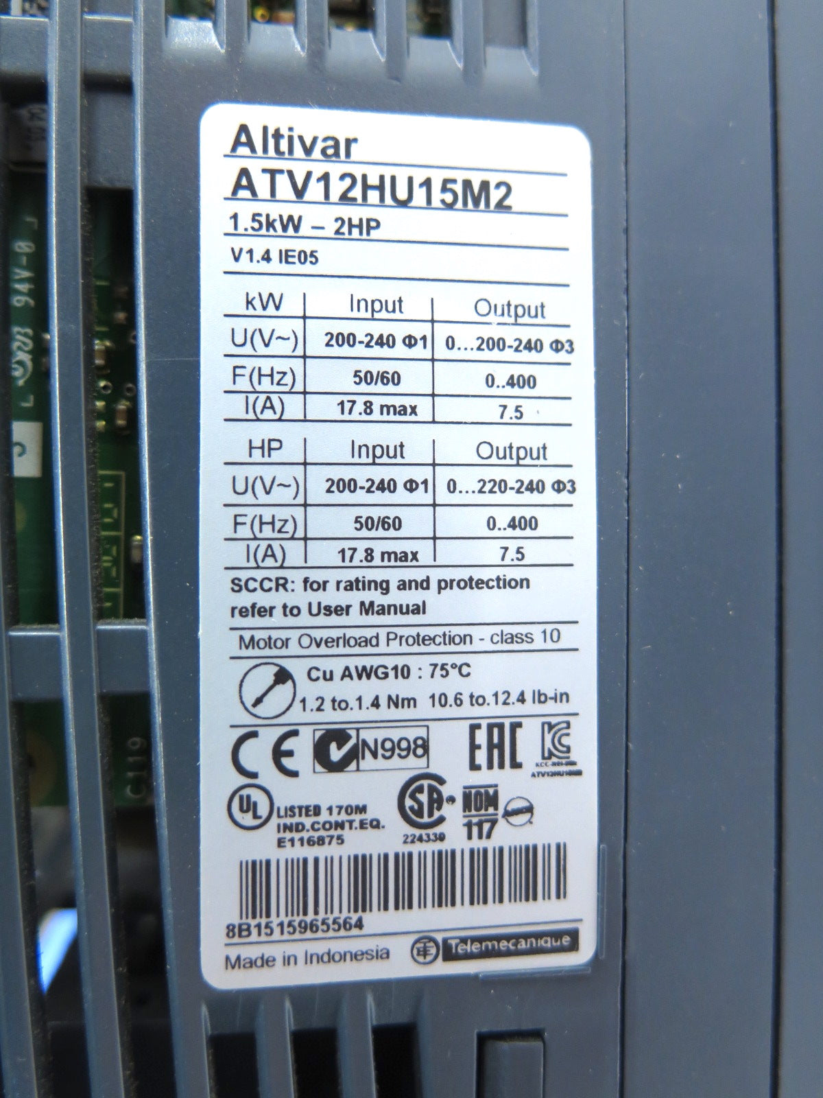 Schneider ATV12HU15M2 Altivar 1.5kW 2HP 200-240V AC Inverter Drive - Advance Operations