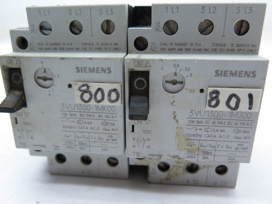 Siemens 3VU1300-1MJ00 + 3VU1300-1MK00 Breaker + Motor Starter - Advance Operations
