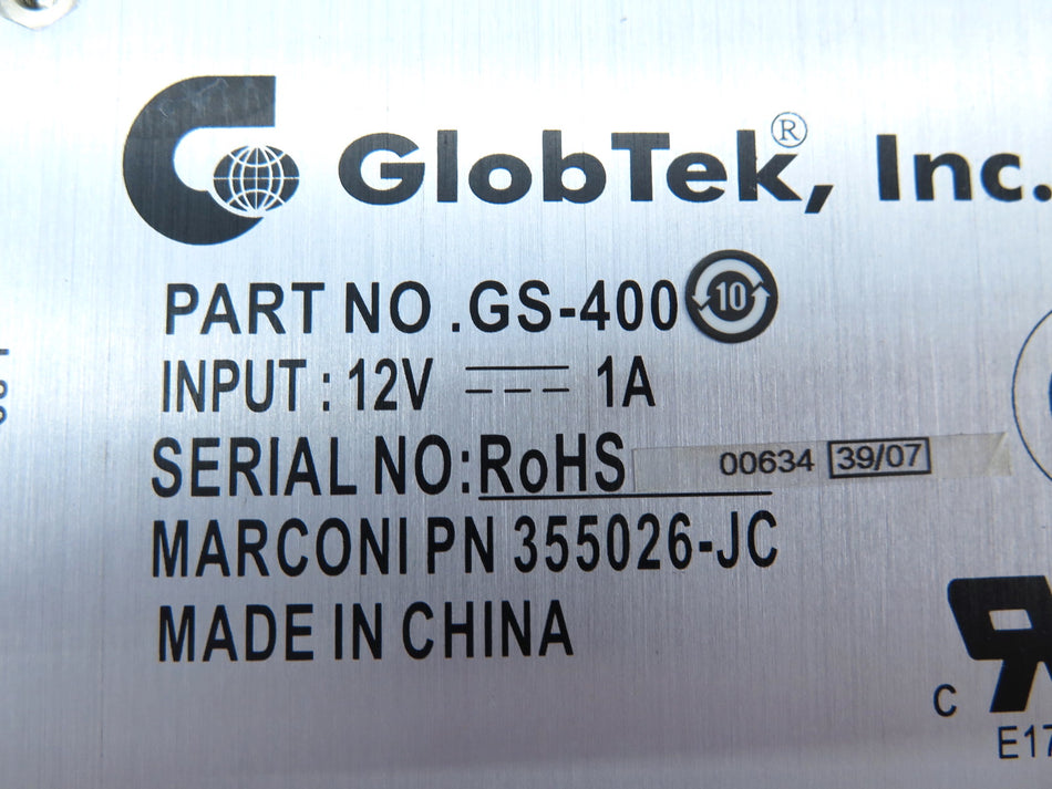 GlobTek GS-400 Marconi PN 355026-JC Power Supply 12 V - Advance Operations