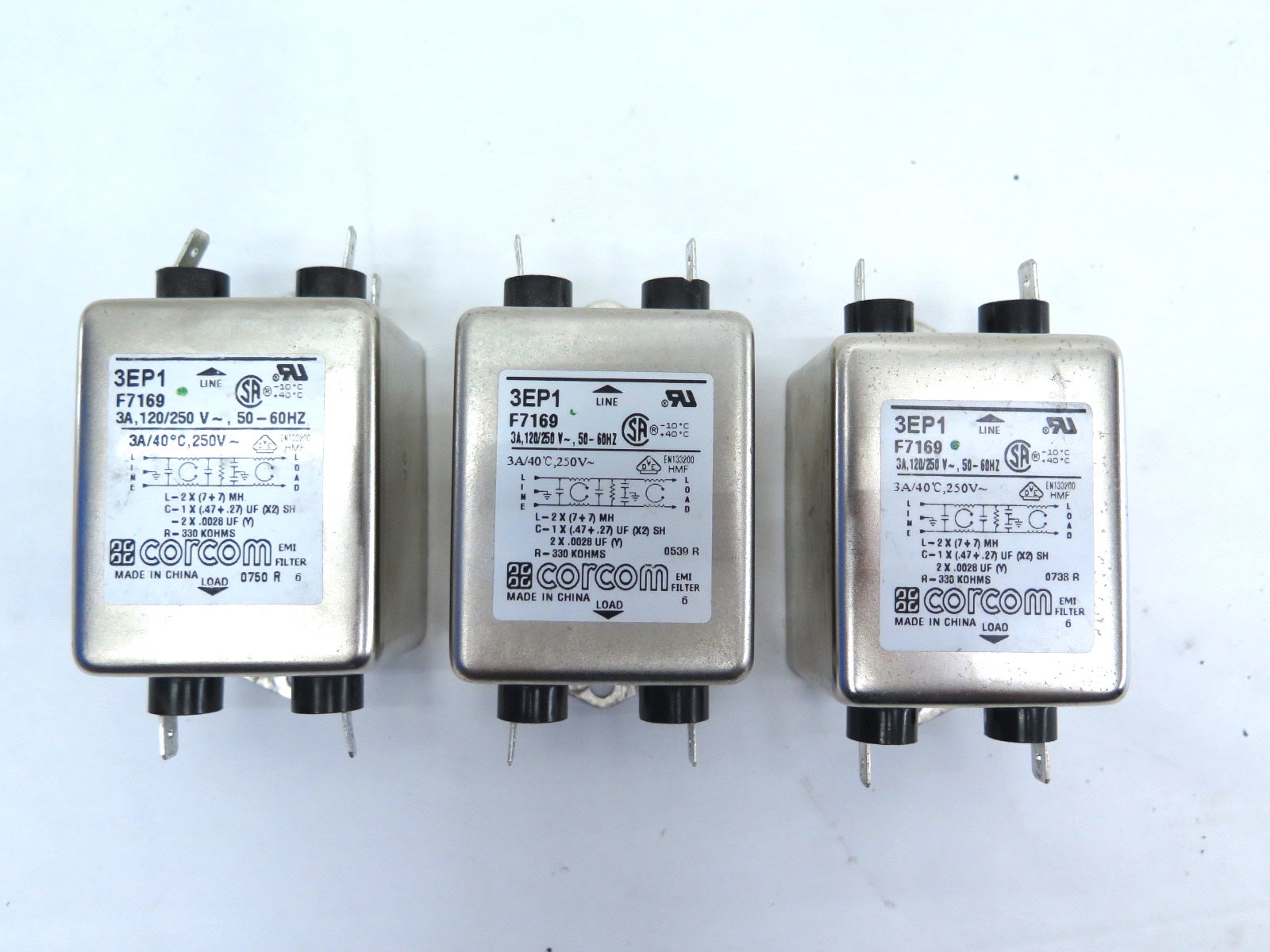 CORCOM 3EP1 F7169 EMI FILTER 3A 120/250V - LOT OF 3 - Advance Operations