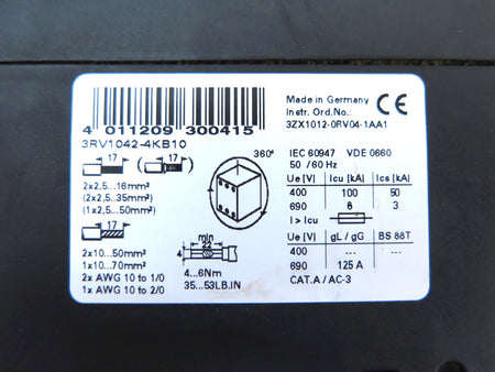 Siemens 3RV1042-4KB10 Motor Starter Protector Adjustable Circuit Breaker - Advance Operations