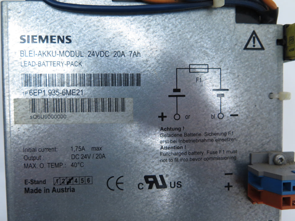 Siemens BLEI-AKKU-MODUL 24VDC 20A 6EP1 935-6ME21 Lead Battery Pack - Advance Operations
